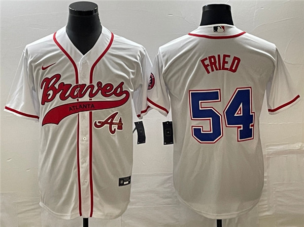 Men's Atlanta Braves #54 Max Fried White Cool Base With Patch Stitched Baseball Jersey